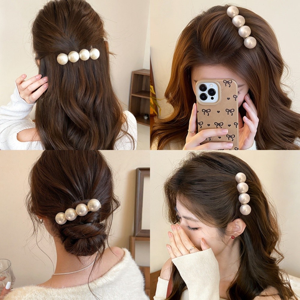 หวีวินเทจเปลือกสีขาวพร้อมไข่มุกเทียม ดีไซน์ไฮกลอสสำหรับสไตล์หรูหรา