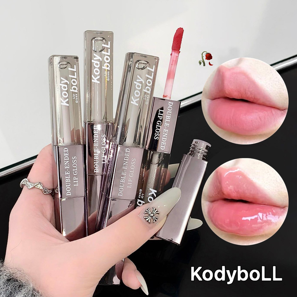 KodyboLL Double-Ended Lip Gloss - Velvet Matte Mist Finish, Long-Lasting & Highly Pigmented, Korean-Style Red-Brown Liquid Lipstick K28