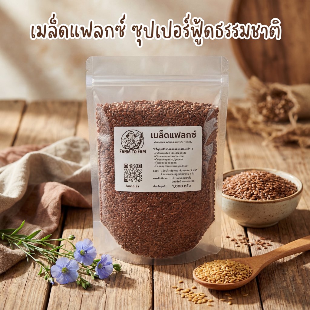 เมล็ดแฟลกซ์ 1 กิโลกรัม (Flaxseed 1 Kg) เมล็ดเฟล็กซ์ สีน้ำตาล Brown Flax seeds แฟล็กซ์ ธัญพืช