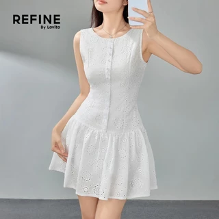 (Refine by Lovito) ชุดเดรสลำลองผ้าฝ้ายปักลายเรียบๆ สำหรับผู้หญิง ปาร์ตี้/เป็นทางการ LR2ED078