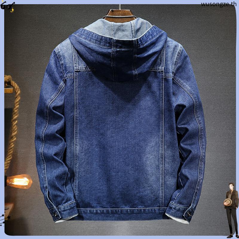 ผู้ชาย DENIM Jean Jacket สีฟ้าสีดํา Beanie หนา DENIM Unisex Casual