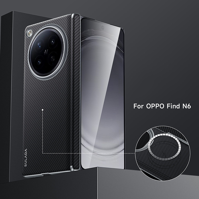 ใหม่สําหรับเคสโทรศัพท์ OPPO Find N6 FindN5 ปลอกลายคาร์บอนไฟเบอร์พร้อมบานพับแม่เหล็กในตัว FindN6 เคสกันกระแทก