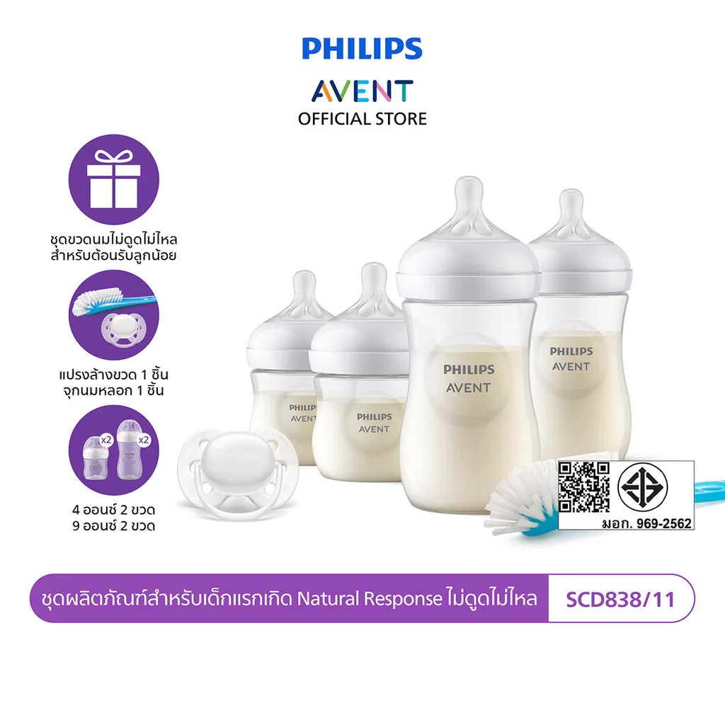 Philips Avent ฟิลิปส์ เอเวนท์ ชุดผลิตภัณฑ์สำหรับเด็กแรกเกิด Natural Response ไม่ดูดไม่ไหล รุ่น SCD838/11
