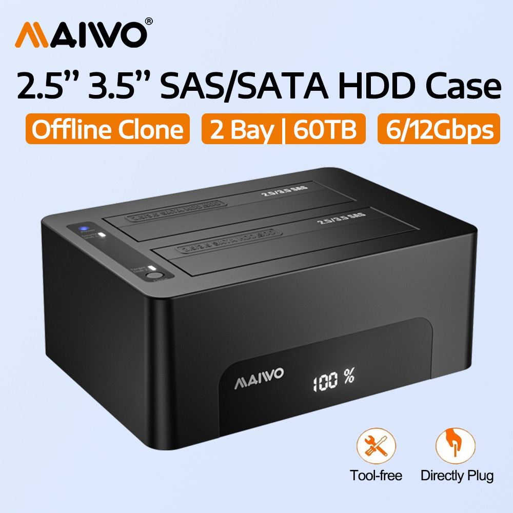 MAIWO 2 Bay SAS/SATA Hard Drive Enclosure พร้อม Offline Clone 2.5/3.5 นิ้ว SSD/HDD SAS Hdd Docking S