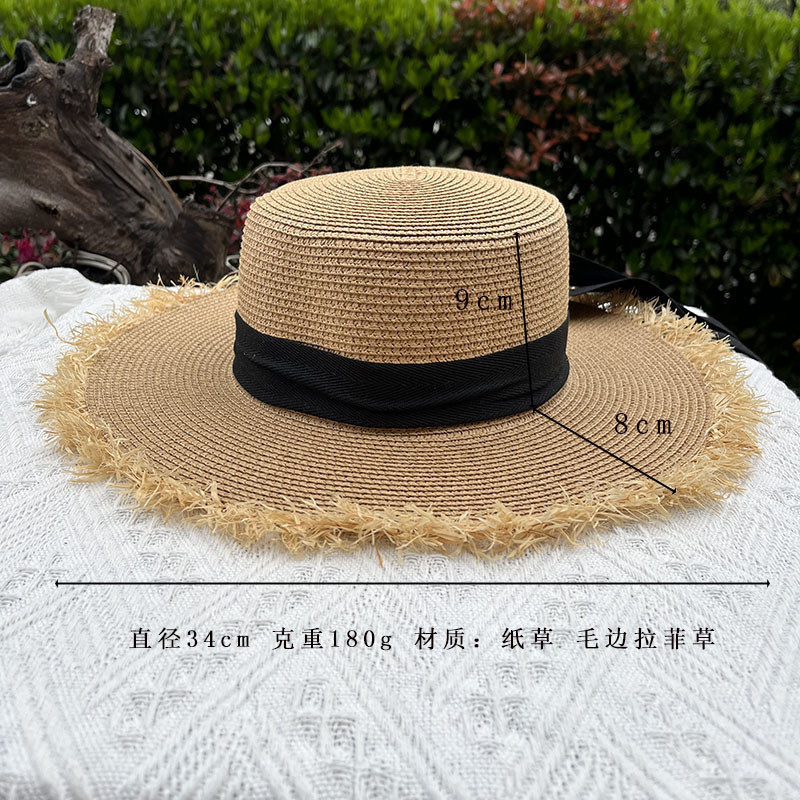หมวกฟาง raffia edge splicing หมวกผู้หญิง visor s 草帽 拉die草边 拼帽子女 阳台太阳 spill文 Yui平帽顶lly0409