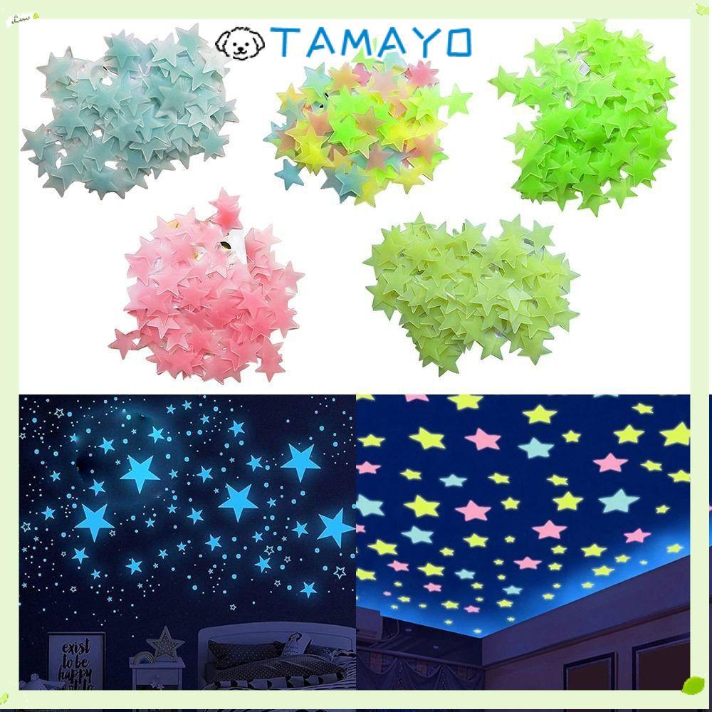 TAMAYO สติ๊กเกอร์ดาวเรืองแสง, สติ๊กเกอร์ติดผนังเรืองแสง DIY, วอลเปเปอร์เรืองแสงในที่มืดสีสันสดใสดาวสติ๊กเกอร์ติดผนังห้องนอนเพดานห้องนั่งเล่น