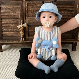 ชุดจั๊มสูทร่มรื่นสำหรับหนูน้อย อายุ 0-24 เดือน ออกแบบการ์ตูนช้าง แขนกุด สบาย ๆ ในซั머