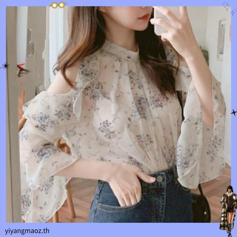 เสื้อเชิ้ตแขนสั้น ผ้าชีฟอง ลายดอกไม้ สไตล์ฝรั่งเศส แฟชั่นฤดูร้อน สําหรับผู้หญิง ราคา ถูกที่สุด ดีลบีเคเค