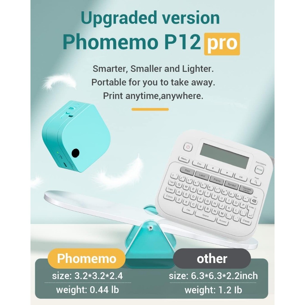 [ ใหม่]Phomemo P12pro เครื่องพิมพ์ฉลากความร้อนขนาดเล็ก เครื่องติดสติกเกอร์บลูทูธแบบพกพา