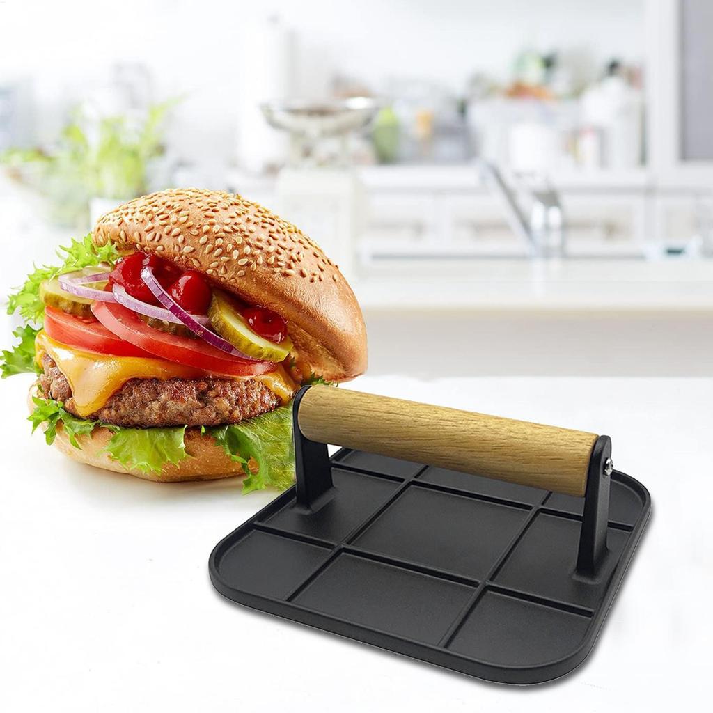 Burger Smasher 6.3 นิ้วย่างกดสําหรับ Burger บาร์บีคิว Smash กดไม้สําหรับ Home Griddle Grill และแซนวิ