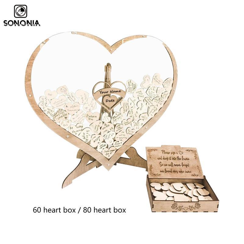 [SONONIA] Heart shape Transparent Wedding guest book Decorative Rustic Heart Drop box 3D