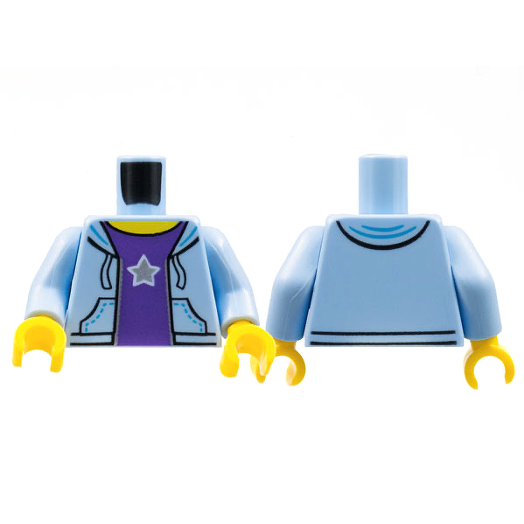 Brick2cube Part - Torso Hooded Sweatshirt Open with Dark Purple Shirt with Silver Star Pattern / Bri