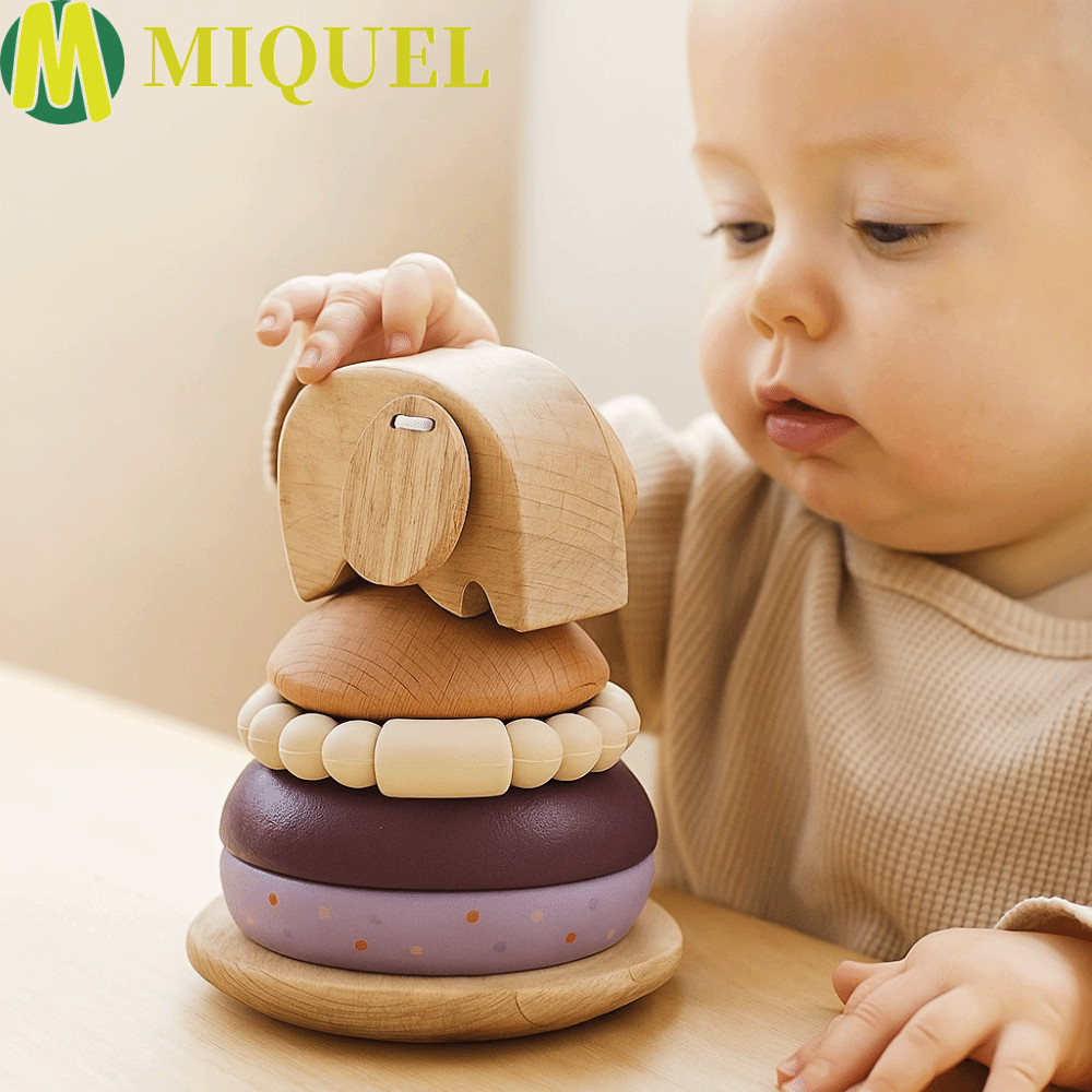 MIQUELZA บล็อกสัตว์ของเล่นเพื่อการศึกษา,ไม้ Senses Grasp Baby Pole Stack ของเล่น, เด็ก Sensory ของเล