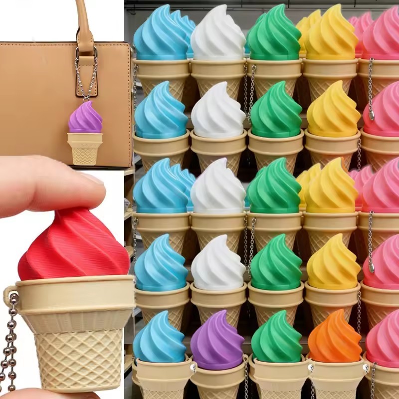 Creative 3D พิมพ์ไอศกรีมรูปร่าง Key Ring- Anti-Anxiety Sensory ของเล่นกระเป๋าเป้สะพายหลังจี้-สีสุ่มก
