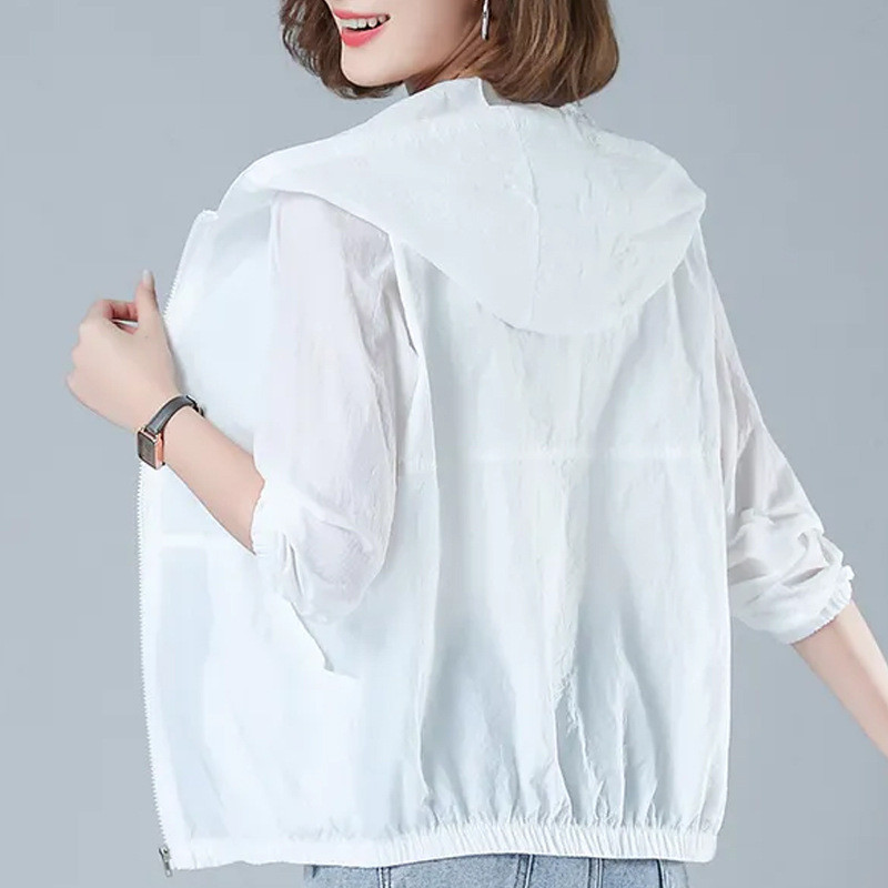 < พร้อมสต็อก คําสั่ง > M-4XL ครีมกันแดดเสื้อผ้าสุภาพสตรีฤดูร้อนสไตล์ใหม่แม่กลางอายุผู้สูงอายุกลางแจ้งระบายอากาศแขนยาวบางแจ็คเก็ต ราคา ถูกที่สุด ดีลบีเคเค แกลเลอรีภาพที่ 3