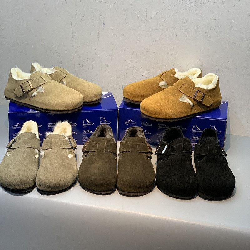 TODT Birkenstock Genuine leather with fleece lining＆Boken women's shoes are thick-soled, fully enclo