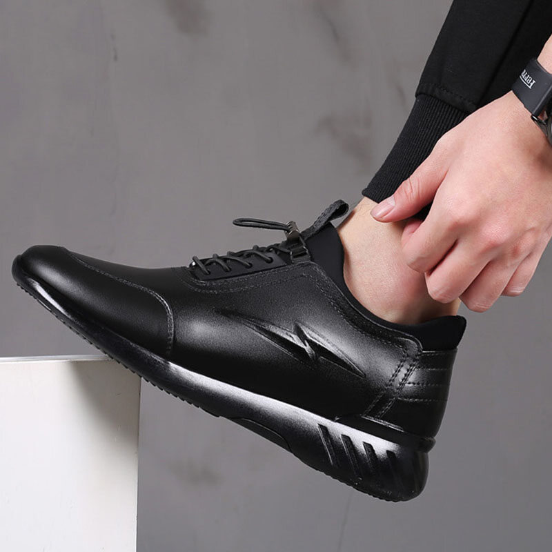 FECHENG Men's Vulcanize Shoes Men Casual Shoes Pu Leather Design Shoes Height Increase 8Cm Gym Busin