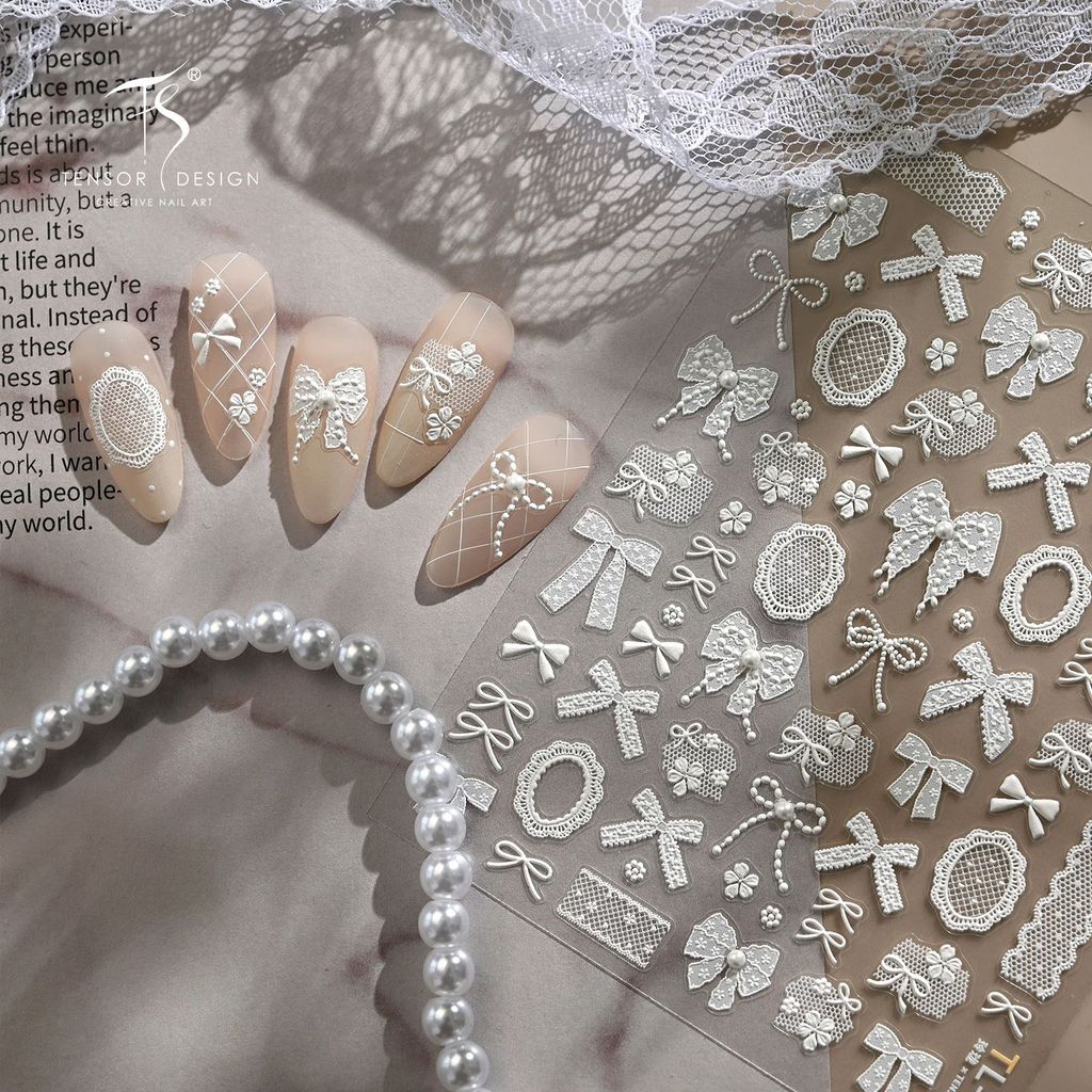 [Meow.sensei] TENSOR Fairy Simple Lace Bow Nails Sticker TL-470 Sweet Girl Heart All-Match Bow