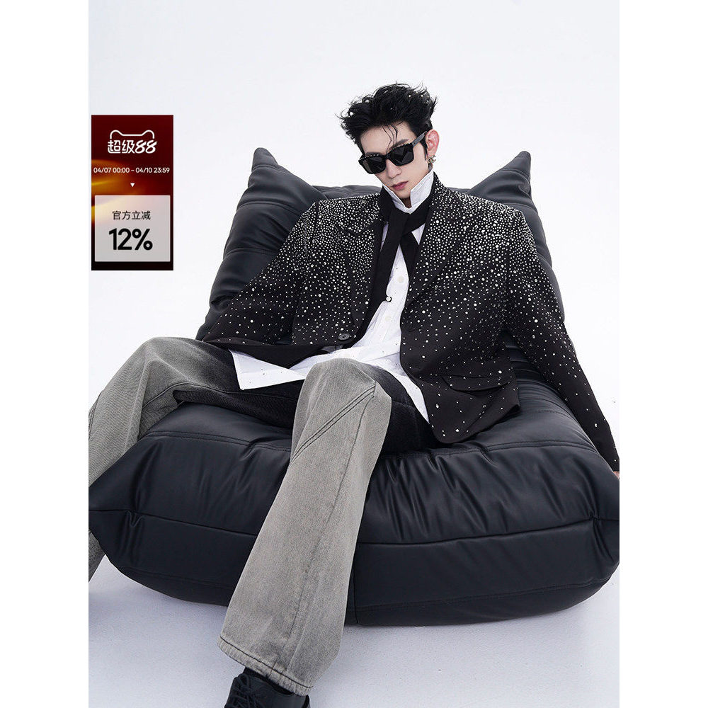 STARTEXCEEDEND Niche Hot Diamond Design Feel Temperament Suit Jacket Men Loose Casual Suit Men