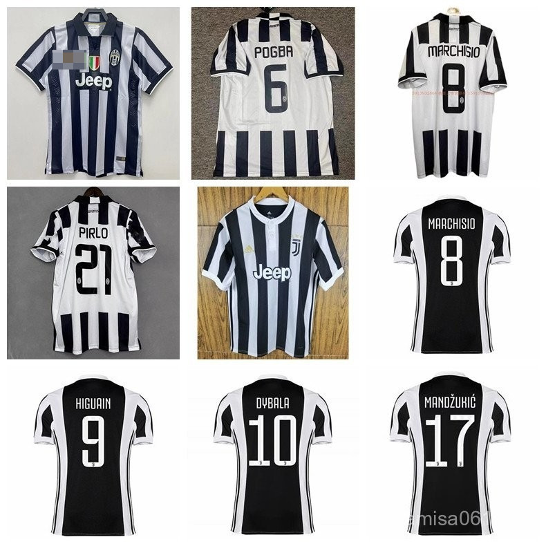 2014-15 17-18 ฤดูกาลยูเวนตุส Retro Home Jersey ฟุตบอล Pogba Marchisio Pirlo Higuain Dybala Mattiello