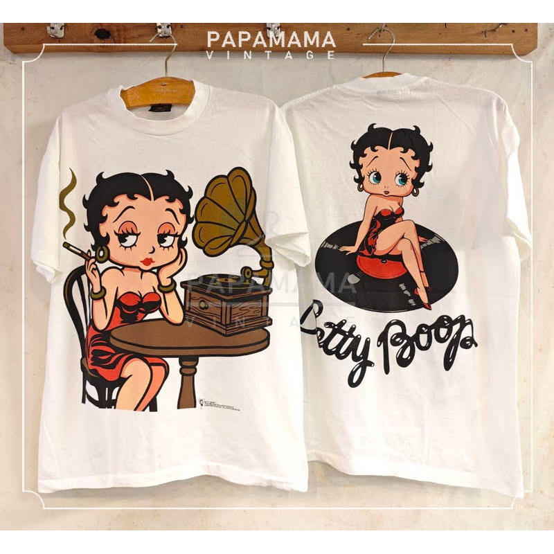Betty BOOP Gramophone tag USA เสื้อวินเทจ เสื้อเบตตี้ papamama vintage shirt