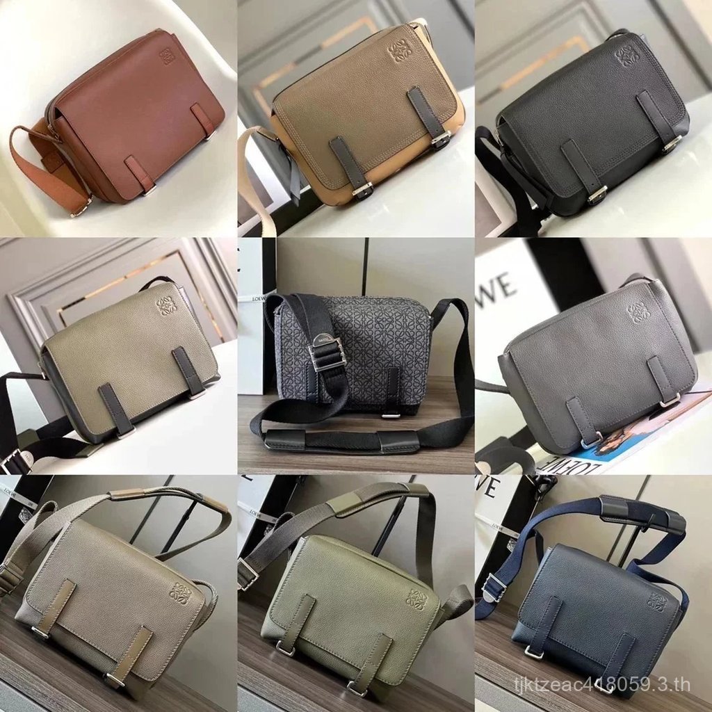 L0ewe Luo มาใหม่ล่าสุด militarymessenger Classic Messenger กระเป๋าผู้ชายกระเป๋า Flap Bag Cowhide กระ
