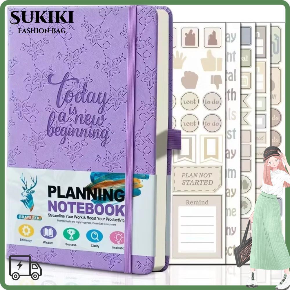 SUKIKI Student Daily Schedule, A5 100Sheets Weekly Planner Notebook, Undated Format Efficiency PU Le