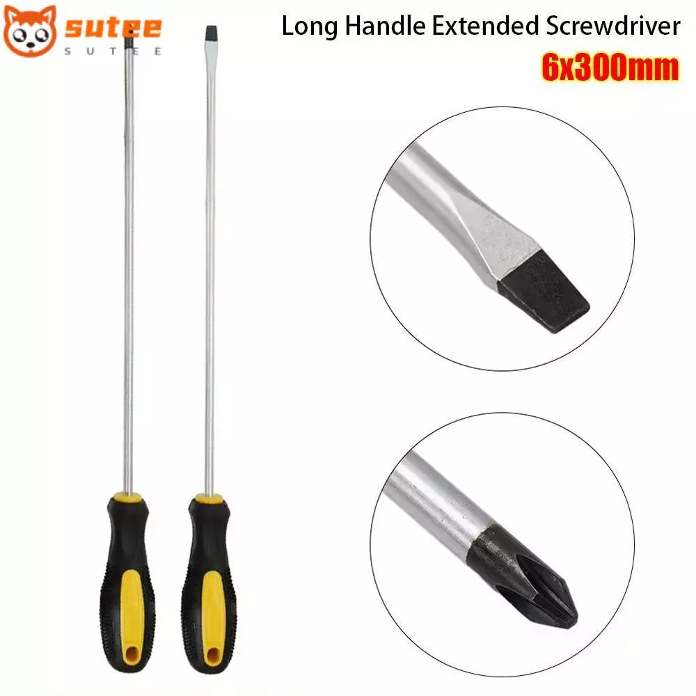 SOTEE 1/2 ชิ้นไขควงขยาย, Magnetlc Slotted Cross Head ไขควงด้ามยาว, ทนทาน 6x300 มม.อเนกประสงค์ยาง Handle คู่มือสกรูไดร์เวอร์