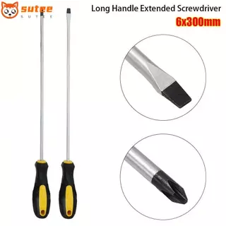 SOTEE 1/2 ชิ้นไขควงขยาย, Magnetlc Slotted Cross Head ไขควงด้ามยาว, ทนทาน 6x300 มม.อเนกประสงค์ยาง Handle คู่มือสกรูไดร์เวอร์