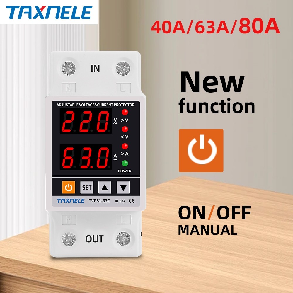 Din Rail ปรับได้ 40A 63A 230V Digital Over Under Voltage Protector Limit Over Current Protection