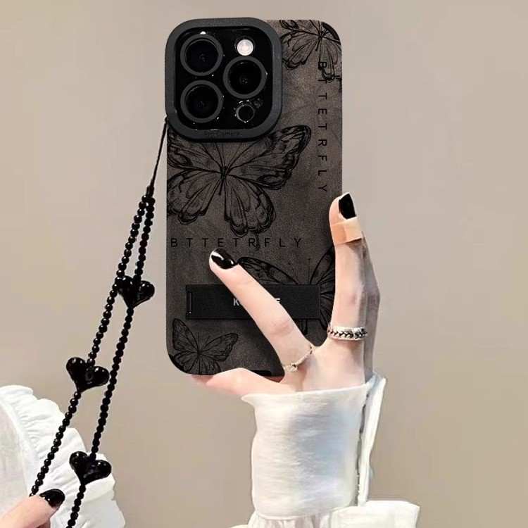 Bracket Suede Chain Apple Niche iphone15promax14XR เคสโทรศัพท์ย้อนยุคที่เหมาะสมผีเสื้อหญิง 0Y9I