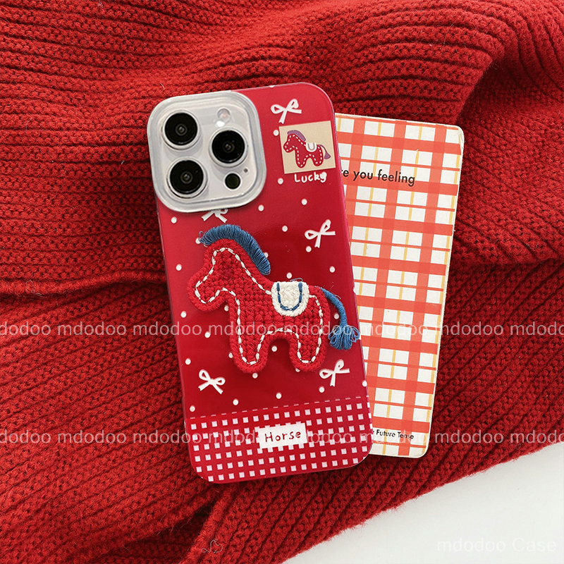 เคส New Year For Mi 15T Pro 14T 13T POCO F8 Ultra C61 X7 X3 NFC M2 redmi A3 Note 14S 13 Pro 12S 12 11S 11 10S 14C 13C 12C 9C 5G 9A 9T 9 8 10A 10C 10 2022 4G Fashion Red Embroidery Polka Point Bowknot Grid Horse Love Short Chain Phone Case Cover YS 78 - รูปที่ 3