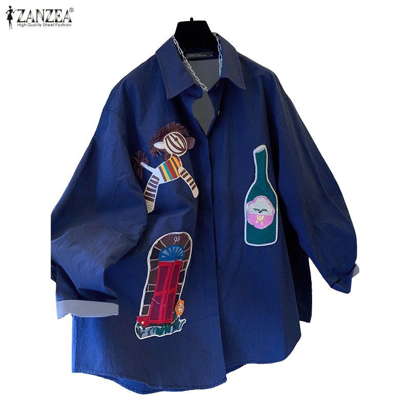 ZANZEA สเวตเตอร์แขนยาวสไตล์วินเทจเกาหลี พิมพ์การ์ตูน ใส่สบายสำหรับลำลอง