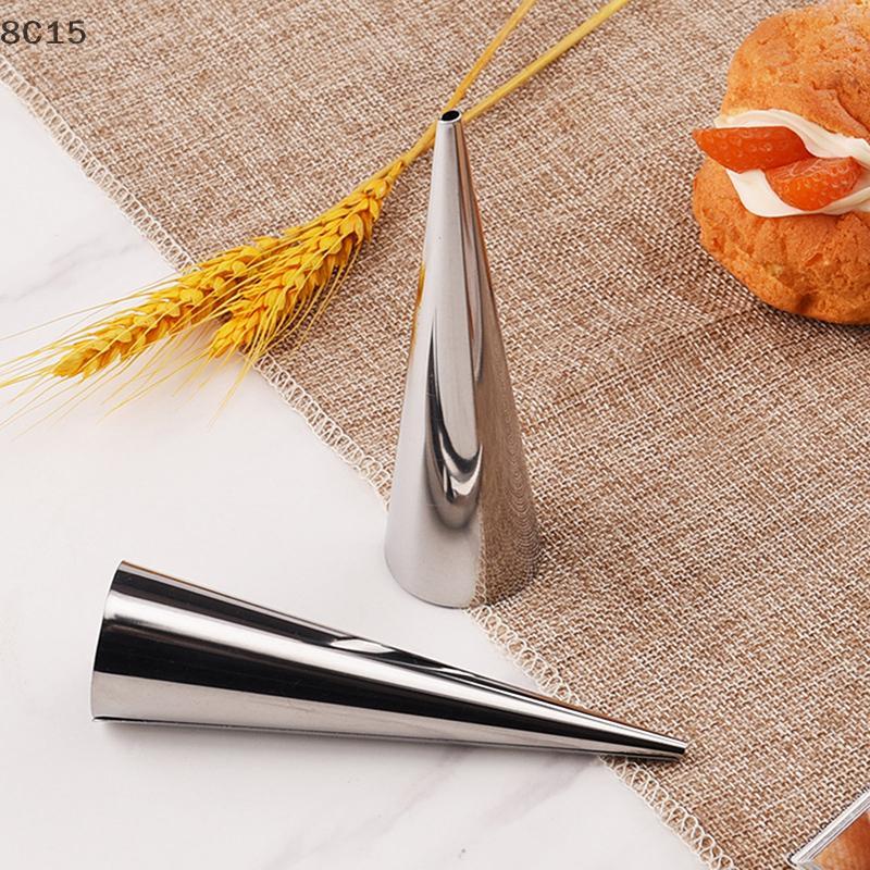 [8C15] 10 ชิ้นกรวยอบสแตนเลสเกลียวครัวซองต์หลอดครีมฮอร์นขนมปังขนมเค้กแม่พิมพ์คุกกี้ขนมครัวเบเกอรี่เคร