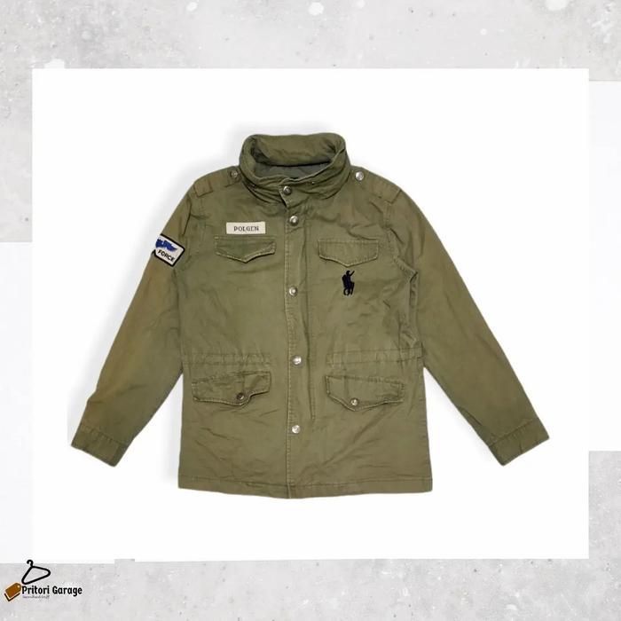 Trucker Jeans Jacket Canvas Polgen Classic Big Print Army Vintage