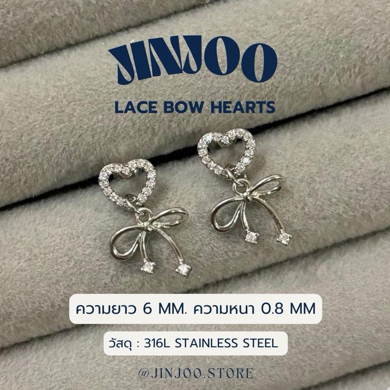 Jinjoo จิวต่างหู รุ่น Lace Bow Hearts ความหนา 0.8 mm. สแตนเลส316