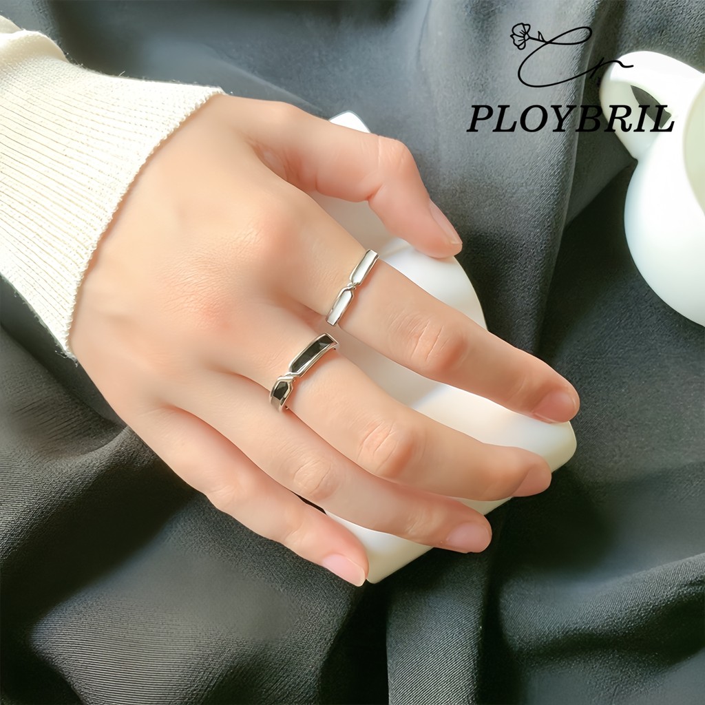 PLOYBRIL แหวนเงินปรับขนาดได้  S925 สีดำและสีขาว ยูนิเซ็กส์ J007