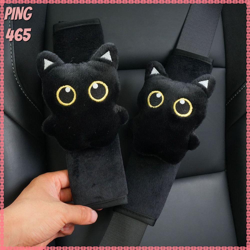 PINGD 1ชิ้นแมวดํารถที่นั่งเข็มขัดไหล่ปก-รถตกแต่งภายใน-ป้องกันรถยนต์-อัตโนมัติเข็มขัดนิรภัยไหล่-ตุ๊กตาอัตโนมัติเข็มขัดนิรภัยแขน-น่ารักการ์ตูนลูกแมว