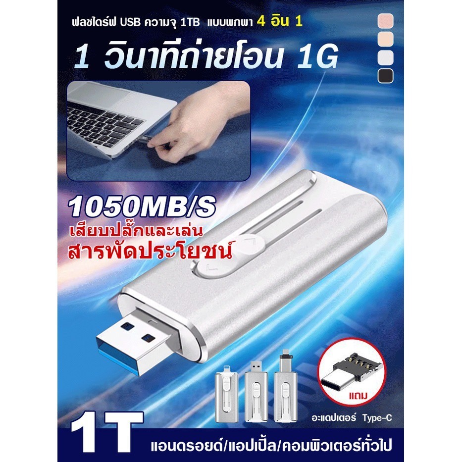 💥COD / จัดส่งภายใน 24 ชั่วโมง🏆แฟลชไดรฟ์ USB พกพา 1TB Push-Pull 3-in-1 / รองรับ OTG ความเร็วสูงและกันน้ำ / ใช้งานได้กับ Apple, Android, PC และโทรศัพท์มือถือ / ถ่ายโอนข้อมูลความเร็วสูง ฮาร์ดไดรฟ์ USB แฟลชไดรฟ์ USB มีให้เลือก 2 ขนาด 128GB และ 256GB