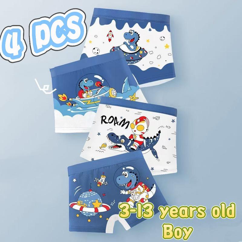 4-Pack Boys Cartoon Stitch Boxer Briefs กางเกงบ๊อกเซอร์แบบกระบอกสำหรับเด็กชาย 4 ชิ้น ออกแบบการ์ตูน สไตรท์ ระบายอากาศดี ไม่มีสาร PP เหมาะสำหรับเด็กอายุ 3-14 ปี