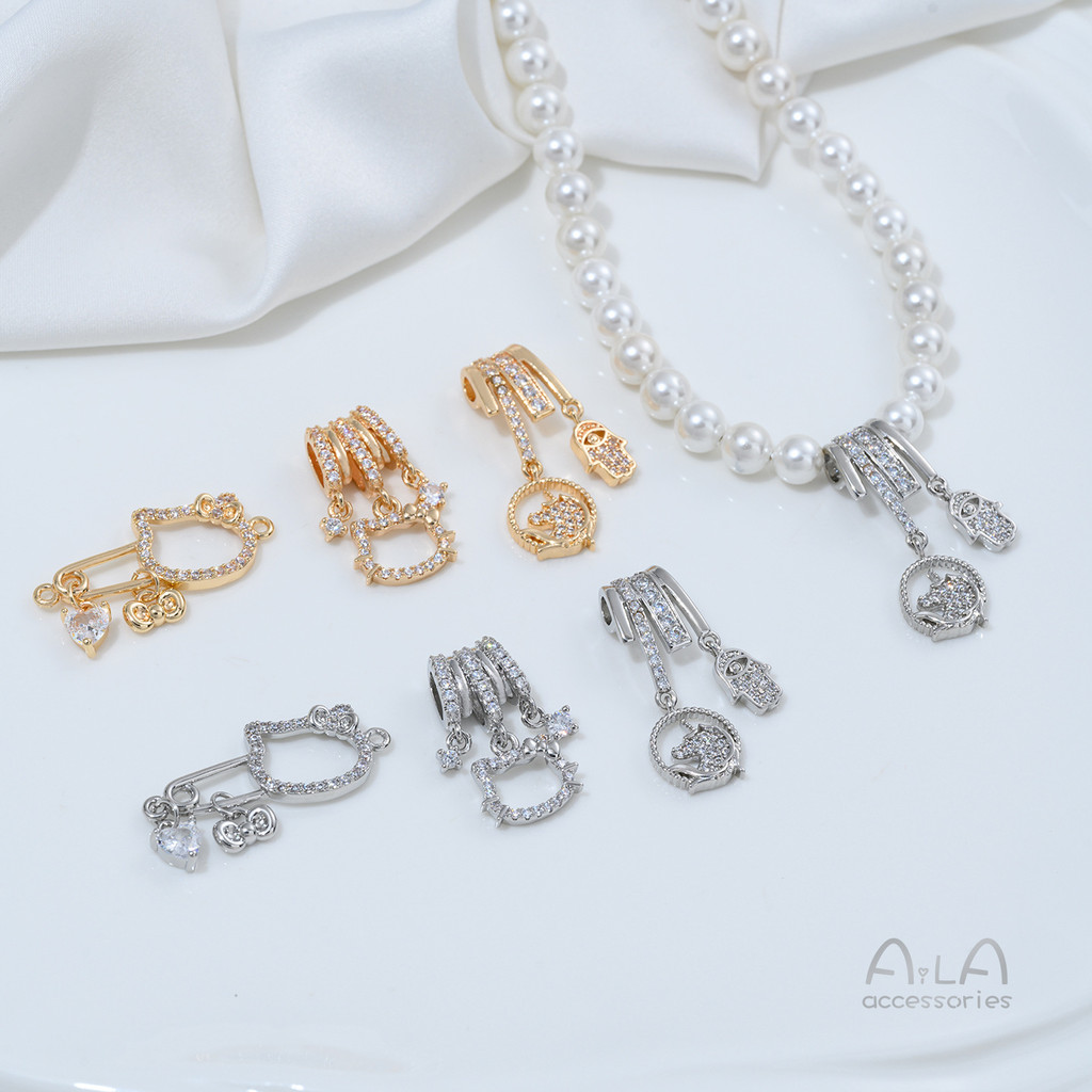 14K Gold-Plated ฝังZircon KT Cat Unicornหัวปาล์มจี้Handmade DIYคริสตัลสร้อยข้อมือสร้อยคออุปกรณ์เสริม