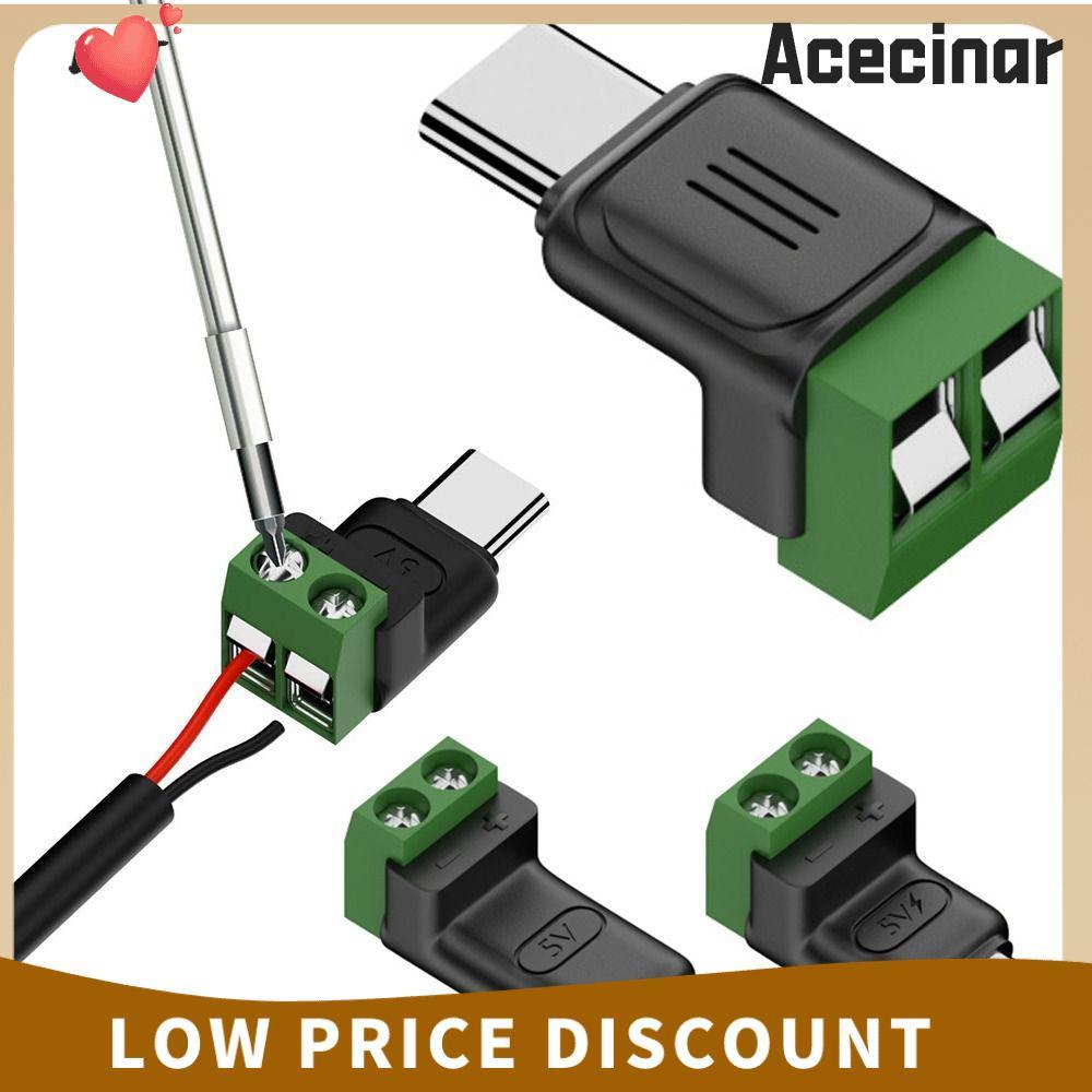 ACECINAR อะแดปเตอร์เทอร์มินัล USB C ถึง 2Pin, ปลั๊กบัดกรี Type-C ถึง 2 Pin Crimp Terminal Block, Professional 5V ชาร์จแปลงสีเขียวชาร์จสําหรับ DIY หรือซ่อม