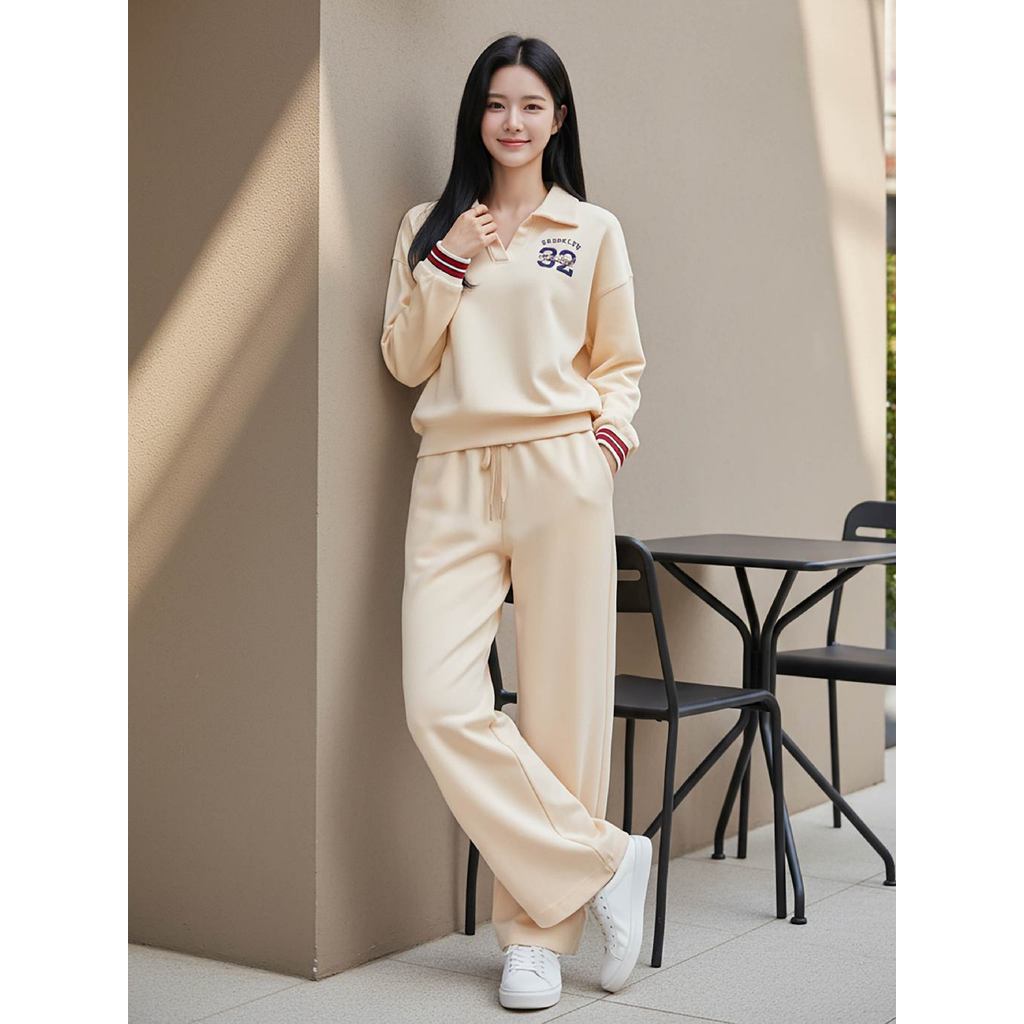 ชุดผู้หญิง CARDINA ผ้า umi เสื้อเชิ้ตคอปกแขนยาวและกางเกงเอวยางยืด 5ANF36, 5QDT36