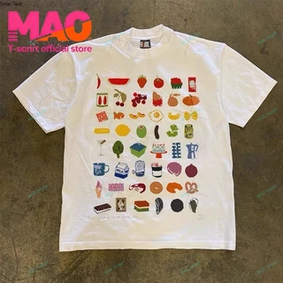 COD✅ (จัดส่งในกรุงเทพฯ) MAO Shop มะเขือเทศและพาสต้า print tee，คอกลมแขนสั้นผ้าcotton เสื้อยืด oversize เท่ๆ #51373
