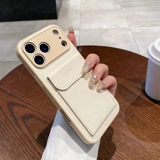 【พร้อมที่ใส่การ์ด】กระเป๋าสตางค์หรูหราหนังไหมลิ้นจี่ เคสโทรศัพท์เข้ากันได้กับ iPhone 17 11 12 13 14 15 16 Pro Max Air Plus ป้องกันแรงกระแทกแบบนุ่ม ฝาหลังโทรศัพท์ เคสสวยงาม