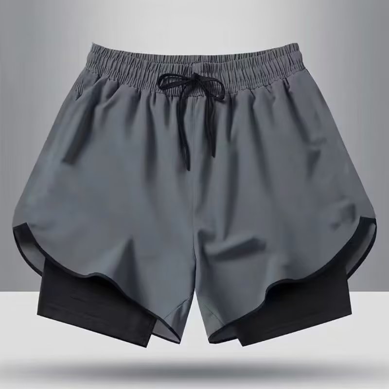 【Ready Stock】 Clothing Summer New Double-Layer Shorts Men's European and American Running Fitness Sw