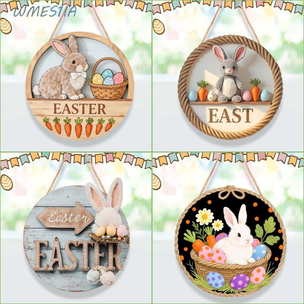 WMES1IA ป้ายต้อนรับกระต่ายอีสเตอร์, ไม้รอบป้ายประตูอีสเตอร์ Happy, อีสเตอร์ฉลองกระต่ายไข่ Vintage แขวนป้ายไม้บ้าน