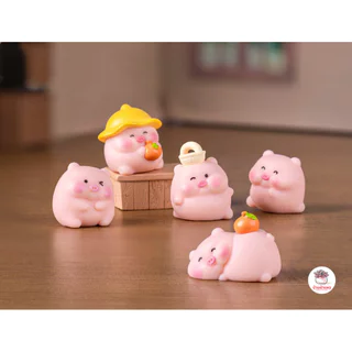 หมูหมวกเหลือง [ เซต 6 ชิ้น ] ตุ๊กตาจิ๋ว โมเดลจิ๋ว แต่งสวน ตุ๊กตาแต่งสวนจิ๋ว ตุ๊กตาจัดสวนถาด
