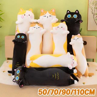 ตุ๊กตาแมวผ้ากำมะหยี่ หมอนรูปแมว เบาะยาว นุ่มนิ่มและน่ารัก 50/70/90/110cm ตุ๊กตาผ้า ของขวัญสำหรับเด็ก