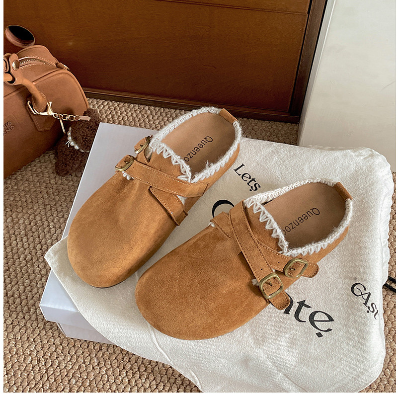 [OK Sports Life] Queen Fan รองเท้าขี้เกียจสีขาว Retro หนาSoled รองเท้าแตะครึ่ง Birkenstock รองเท้าผู